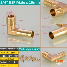 Pagoda Connector 6 8 10 12 13 14 16mm Hose Barb Connector Tail Thread 1/8 1/4 3/8 1/2 3/4 1BSP Thread Brass Pipe Fittings Elbow