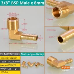Pagoda Connector 6 8 10 12 13 14 16mm Hose Barb Connector Tail Thread 1/8 1/4 3/8 1/2 3/4 1BSP Thread Brass Pipe Fittings Elbow