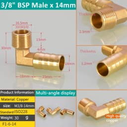 Pagoda Connector 6 8 10 12 13 14 16mm Hose Barb Connector Tail Thread 1/8 1/4 3/8 1/2 3/4 1BSP Thread Brass Pipe Fittings Elbow