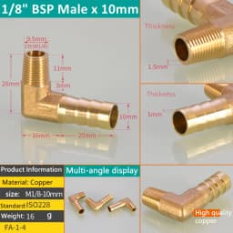 Pagoda Connector 6 8 10 12 13 14 16mm Hose Barb Connector Tail Thread 1/8 1/4 3/8 1/2 3/4 1BSP Thread Brass Pipe Fittings Elbow