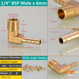 Pagoda Connector 6 8 10 12 13 14 16mm Hose Barb Connector Tail Thread 1/8 1/4 3/8 1/2 3/4 1BSP Thread Brass Pipe Fittings Elbow