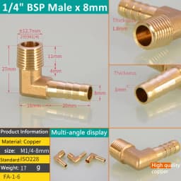 Pagoda Connector 6 8 10 12 13 14 16mm Hose Barb Connector Tail Thread 1/8 1/4 3/8 1/2 3/4 1BSP Thread Brass Pipe Fittings Elbow