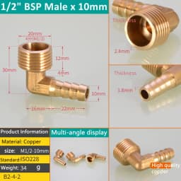 Pagoda Connector 6 8 10 12 13 14 16mm Hose Barb Connector Tail Thread 1/8 1/4 3/8 1/2 3/4 1BSP Thread Brass Pipe Fittings Elbow