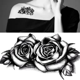 Waterproof Double Rose Temporary Tattoo Sticker Flower Rose Flash Sexy Fake Black Rose Tattoos Body Art Arm Fake Sleeve Tattoo