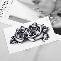 Waterproof Double Rose Temporary Tattoo Sticker Flower Rose Flash Sexy Fake Black Rose Tattoos Body Art Arm Fake Sleeve Tattoo
