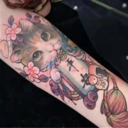 Tatoo Waterproof Cat Japanese Cute Pet Arm Semi Permanent Tattoo Cat Animal Funny Tattoo Sticker Temporary Tattoos for Men Women