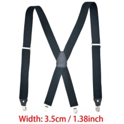 Heavy Duty Work Suspenders for Men 3.8cm Wide X-Back with 4 Plastic Gripper Clasps Adjustable Elastic Trouser Pants Braces-Black