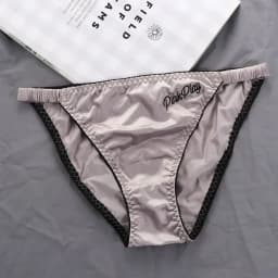 Sexy Girl Thongs Women Glossy Underwear Panty Low Waist Solid Color Satin Fabric Briefs Embroidery Fitness Sports Underpants