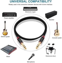 Lungfish Guitar Instrument Cable, 6.35mm TRS Stereo Audio Cable Male to Male for Electric Guitar, Bass Guitar, Electric Mandolin