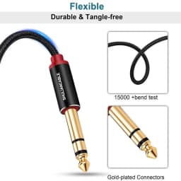Lungfish Guitar Instrument Cable, 6.35mm TRS Stereo Audio Cable Male to Male for Electric Guitar, Bass Guitar, Electric Mandolin