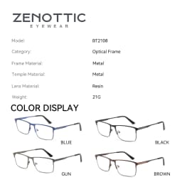 ZENOTTIC Alloy Prescription Glasses Men Square Anti Blue Light Progressive Eyeglasses High Quality Myopia Photochromic Eyewear
