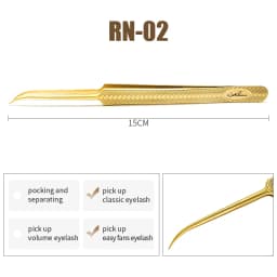 NATUHANA Anti-Static Eyelash Extension Tweezer Gold Stainless Steel Eyelashes Tweezers Professional for Volume Fan Makeup Tools