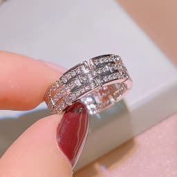 Huitan Luxury Wide Promise Rings for Women Pull Paved CZ Sparkling Wedding Bands Rings Silver Color/Gold Color Fashion Jewelry