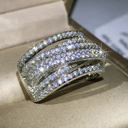 Huitan Luxury Wide Promise Rings for Women Pull Paved CZ Sparkling Wedding Bands Rings Silver Color/Gold Color Fashion Jewelry