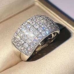 Huitan Luxury Wide Promise Rings for Women Pull Paved CZ Sparkling Wedding Bands Rings Silver Color/Gold Color Fashion Jewelry