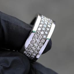Huitan Luxury Wide Promise Rings for Women Pull Paved CZ Sparkling Wedding Bands Rings Silver Color/Gold Color Fashion Jewelry