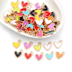 50Pcs 9x10mm Small Colorful Alloy Heart Charms Cute Love Pendants For DIY Bracelet Necklaces Jewelry Making Accessories