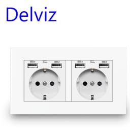 Delviz EU Standard USB Socket, Double Outlet, 16A Quality Power Panel AC 110~250V 146mm * 86mm, Double Frame Wall USB Power Outl
