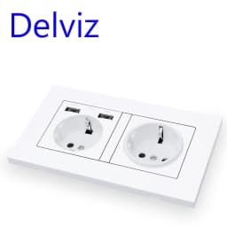 Delviz EU Standard USB Socket, Double Outlet, 16A Quality Power Panel AC 110~250V 146mm * 86mm, Double Frame Wall USB Power Outl
