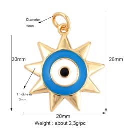 Evil Eye Charm Pendant,18K Real Gold Plated Cubic Zirconia CZ Paved Religours,Jewelry Necklace Bracelet Accessories Supplies K09