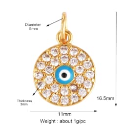 Evil Eye Charm Pendant,18K Real Gold Plated Cubic Zirconia CZ Paved Religours,Jewelry Necklace Bracelet Accessories Supplies K09
