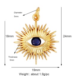 Evil Eye Charm Pendant,18K Real Gold Plated Cubic Zirconia CZ Paved Religours,Jewelry Necklace Bracelet Accessories Supplies K09