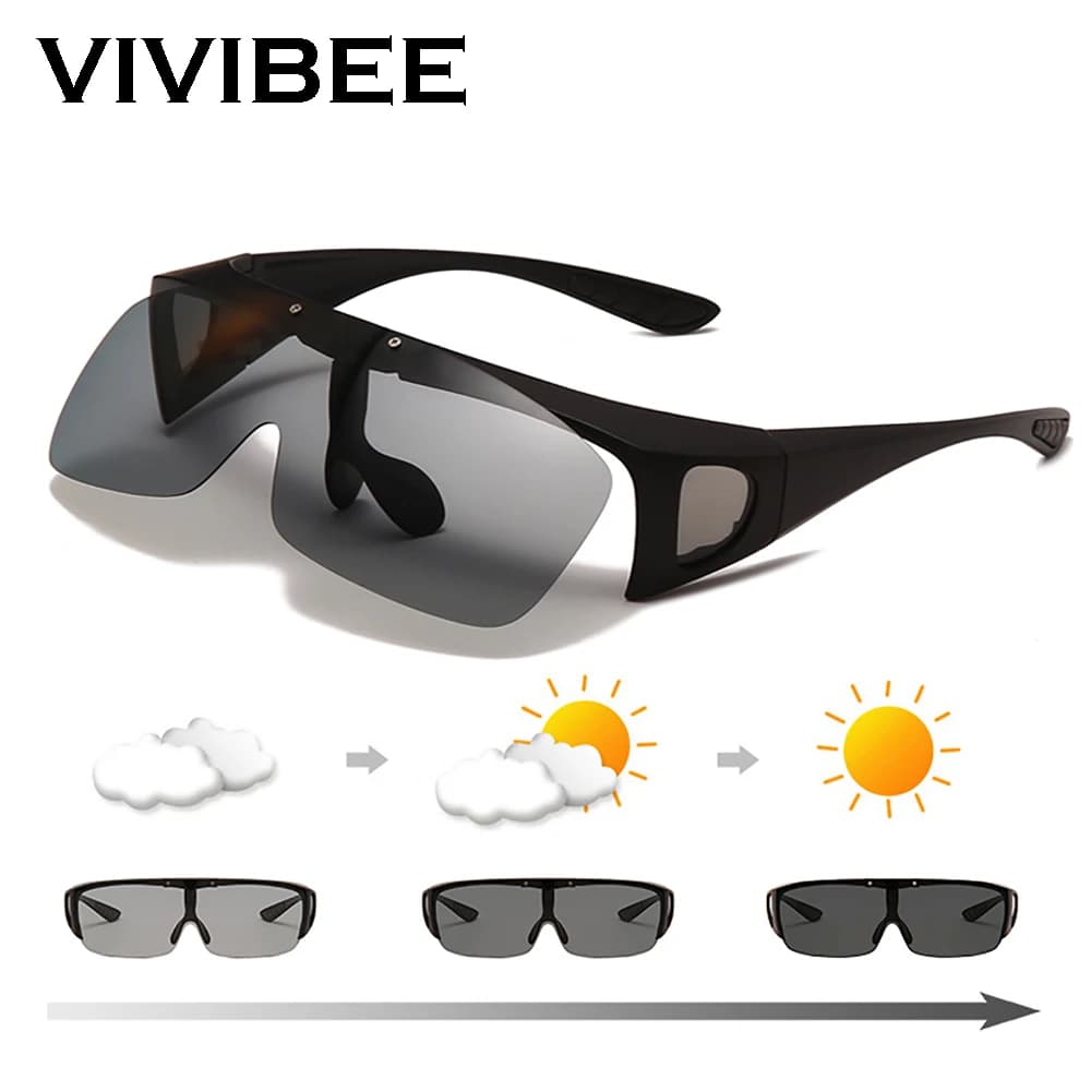 VIVIBEE Flip Up Polarized Fit Over Glasses Sunglasses Men Driving UV400 Photochromic Fishing Goggle Outdoor Women