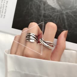 VENTFILLE 925 Sterling Silver Rings INS Fashion Hip Hop Vintage Couples Hollow Lines Punk Thai Silver Party Adjustable Jewelry