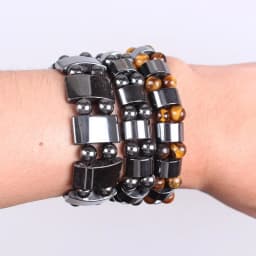 Man Woman Natural Stone Beads Tiger's Eye Hematite Charm Bracelets Men Tiger Eye & Hematite Energy Stone Bracelets Yoga Bangle
