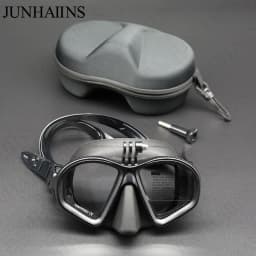 Wet Low Volume Diving Mask Tempered Glass Freedive Mask J-type Diving Mask Snorkel Set with Camera Mount Black