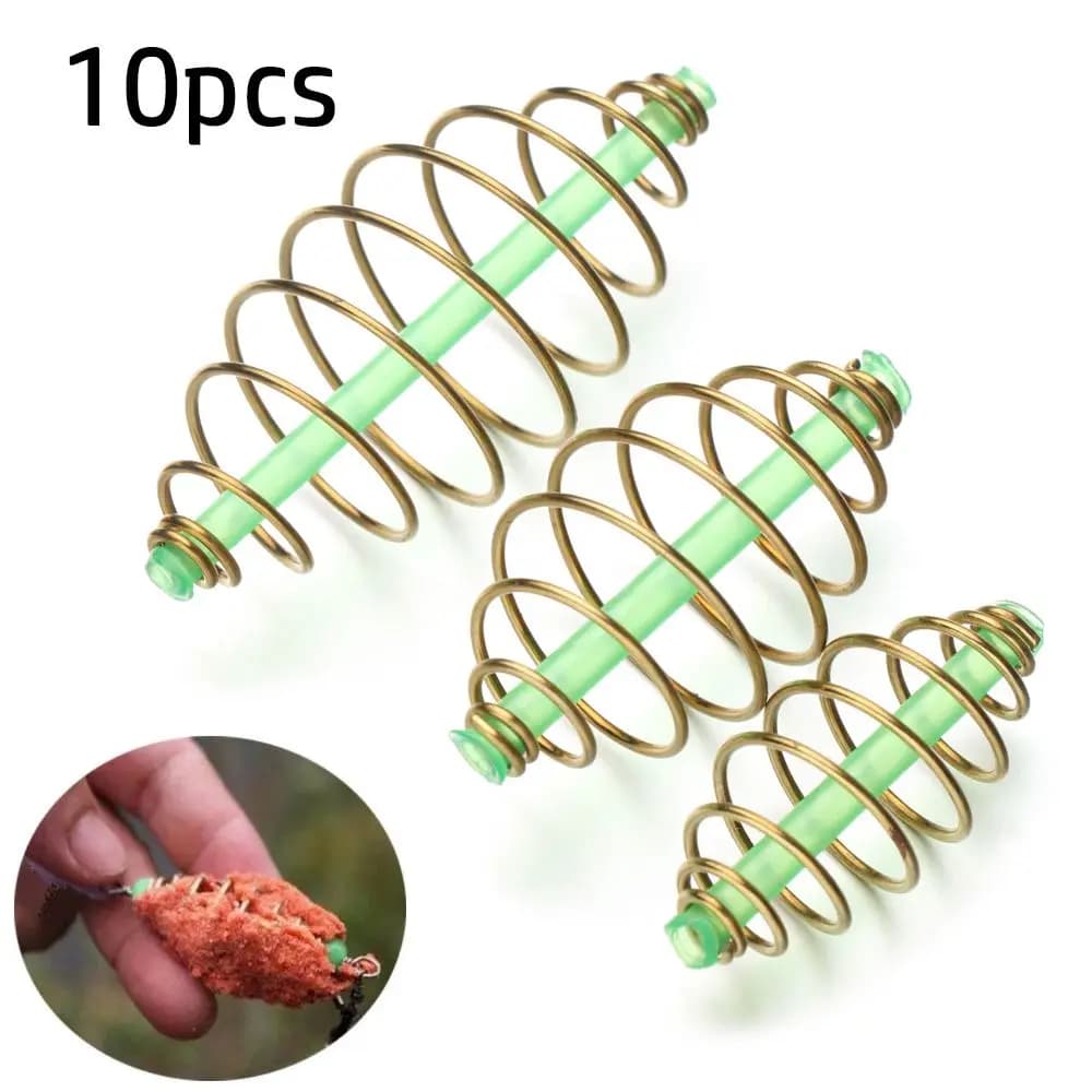 10Pcs 33/45/55mm Fishing Bait Cage Spring Lure Inline Hanging Tackle Stainless Steel Fishing Feeder Trap Basket Feeder Holder