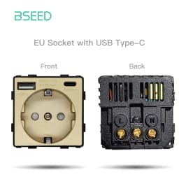 BSEED EU Standard Wall Light Switch Module Electrical Outlets Button Switch DIY Function Part Glass Panel Free Collocation Gold
