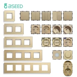 BSEED EU Standard Wall Light Switch Module Electrical Outlets Button Switch DIY Function Part Glass Panel Free Collocation Gold
