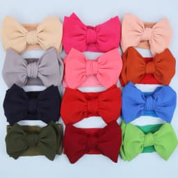 Solid Big Bow Topknot Headband for Baby Girls Elastic Nylon Hair Bands Handmade Newborn Fashion Turban Headwraps Accessories