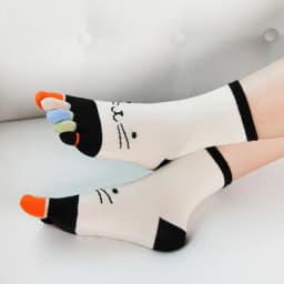 1 Pairs Pure Cotton Women Girl Five Finger Short Socks Colorful Cat Breathable Young Casual Harajuku Socks With Toes Hot Sell
