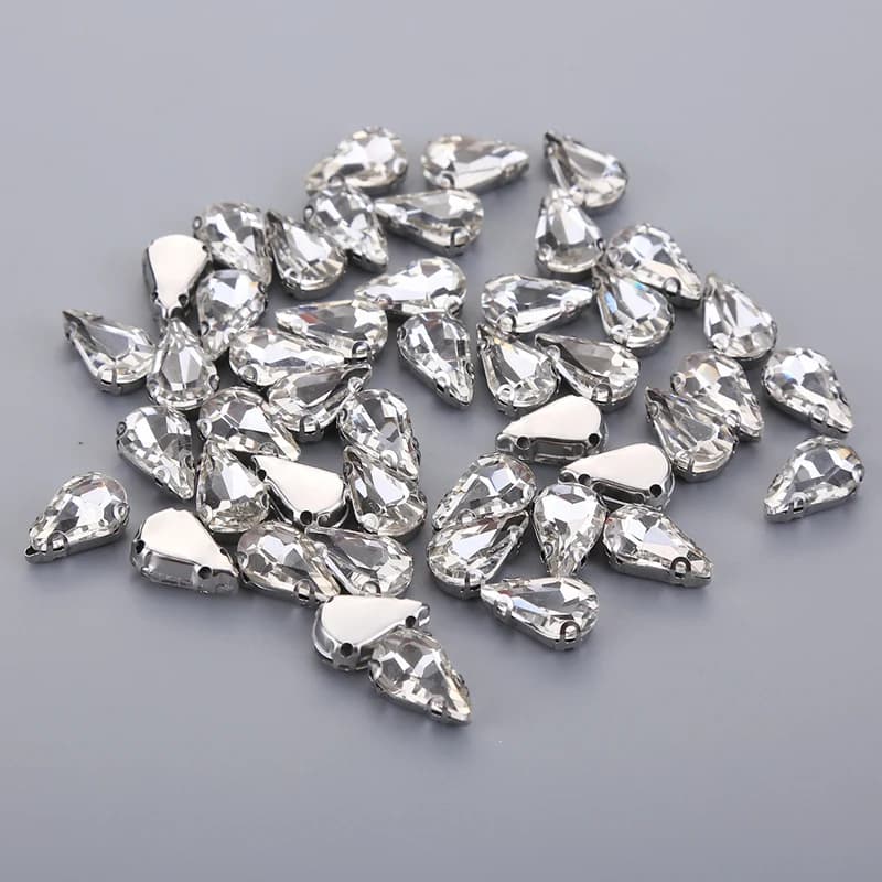 Multi Size Sewing Glass Clear Crystal Silver Claw Base Rhinestone DIY Wedding Gown Dress Headdress Water Drop Beads
