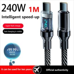 Lenovo Type C To Type C 240W Cable Phone Super Fast Charging Cable With Led Display Usb To Type-c Data Cord For Xiaomi Huawei