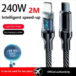 Lenovo Type C To Type C 240W Cable Phone Super Fast Charging Cable With Led Display Usb To Type-c Data Cord For Xiaomi Huawei
