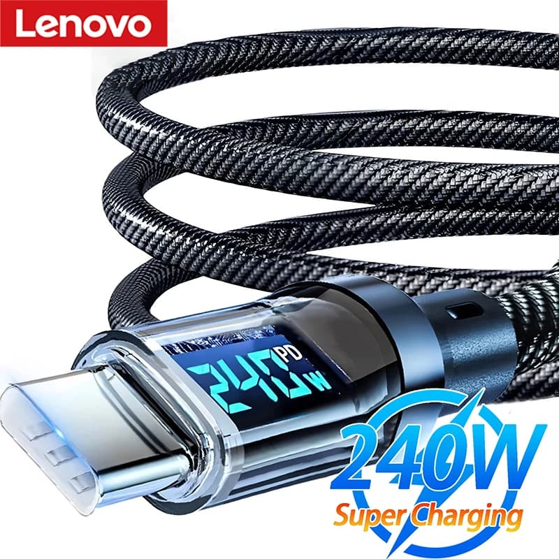 Lenovo Type C To Type C 240W Cable Phone Super Fast Charging Cable With Led Display Usb To Type-c Data Cord For Xiaomi Huawei