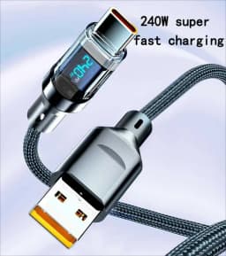 Lenovo Type C To Type C 240W Cable Phone Super Fast Charging Cable With Led Display Usb To Type-c Data Cord For Xiaomi Huawei