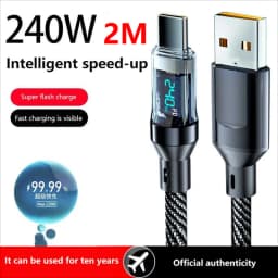 Lenovo Type C To Type C 240W Cable Phone Super Fast Charging Cable With Led Display Usb To Type-c Data Cord For Xiaomi Huawei