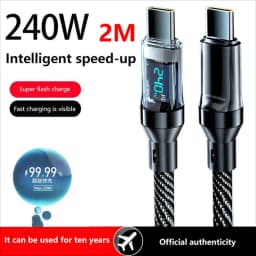 Lenovo Type C To Type C 240W Cable Phone Super Fast Charging Cable With Led Display Usb To Type-c Data Cord For Xiaomi Huawei
