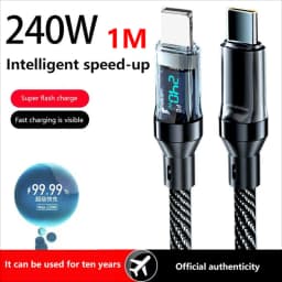 Lenovo Type C To Type C 240W Cable Phone Super Fast Charging Cable With Led Display Usb To Type-c Data Cord For Xiaomi Huawei