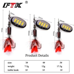 FTK Spinner Bait Fishing Lure Spoon 1pc Feather Saltwater Lure Accessories Treble Hook Metal Hard Lure Wobblers Tackle