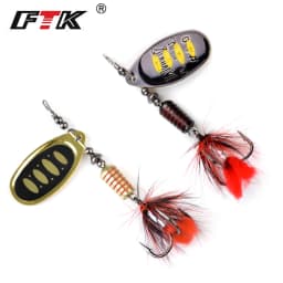 FTK Spinner Bait Fishing Lure Spoon 1pc Feather Saltwater Lure Accessories Treble Hook Metal Hard Lure Wobblers Tackle