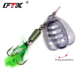 FTK Spinner Bait Fishing Lure Spoon 1pc Feather Saltwater Lure Accessories Treble Hook Metal Hard Lure Wobblers Tackle
