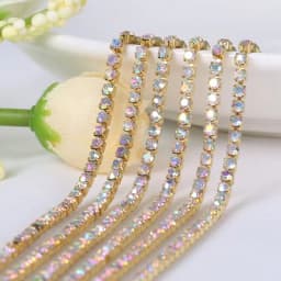 1yard/piece SS6 SS8 SS12 19Colors Glass Crystal Rhinestone Chain,Gold Bottom Sew On Cup Chains For Diy Garment Bags Decorations