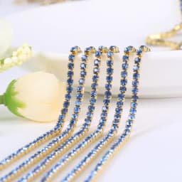 1yard/piece SS6 SS8 SS12 19Colors Glass Crystal Rhinestone Chain,Gold Bottom Sew On Cup Chains For Diy Garment Bags Decorations