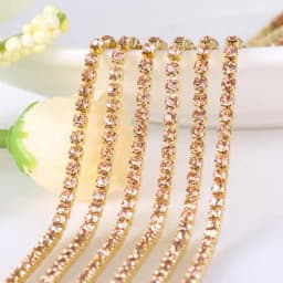 1yard/piece SS6 SS8 SS12 19Colors Glass Crystal Rhinestone Chain,Gold Bottom Sew On Cup Chains For Diy Garment Bags Decorations