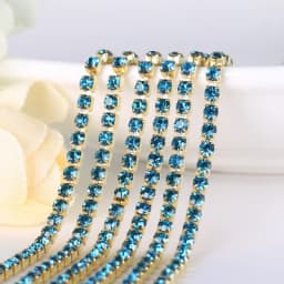 1yard/piece SS6 SS8 SS12 19Colors Glass Crystal Rhinestone Chain,Gold Bottom Sew On Cup Chains For Diy Garment Bags Decorations